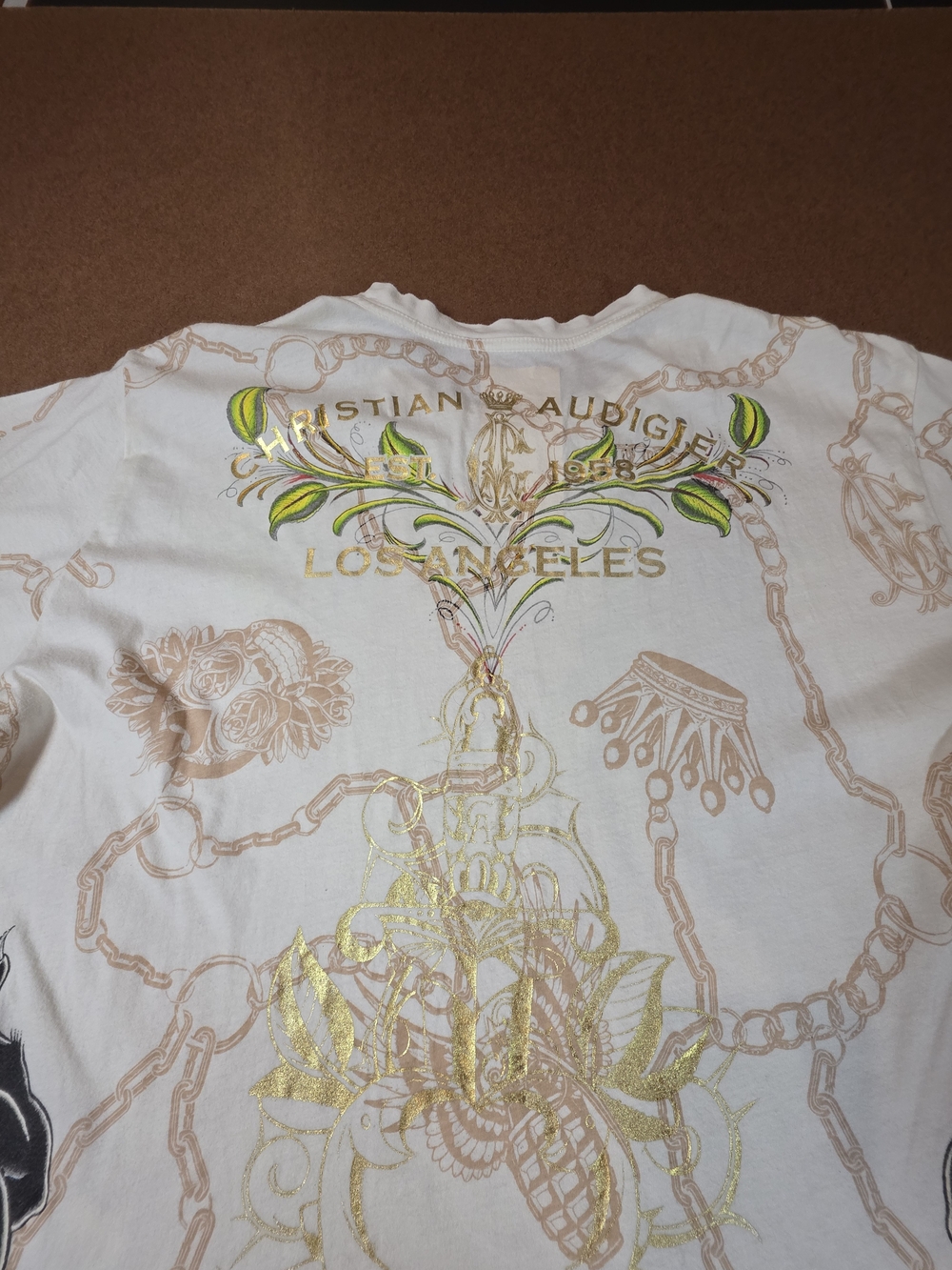 White Graphic Chain-Print Men’s T-Shirt with Panther Motif XXL Made In USA Y2K - Picture 9 of 10